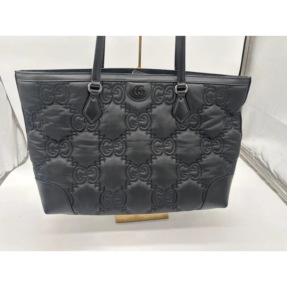 Gucci GG Matelasse Large Tote Bag Women's Black Quilted Leather Nylon 702252